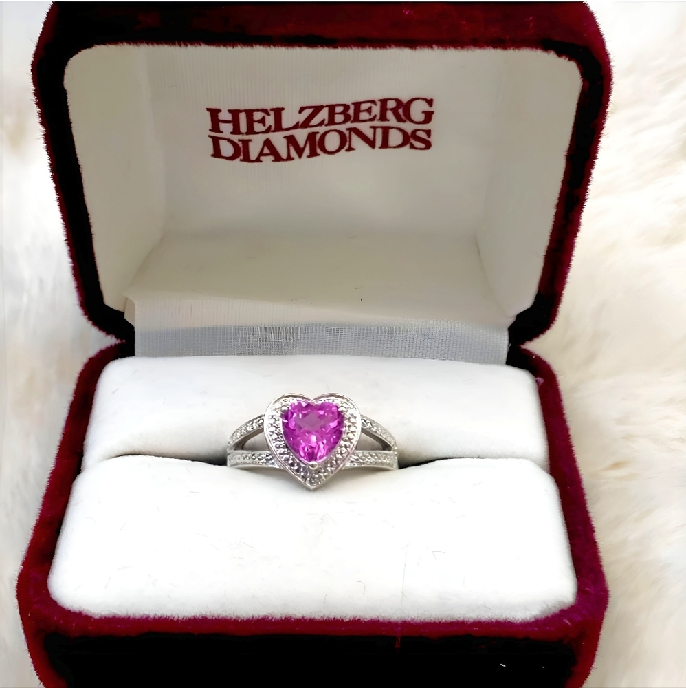 Helzberg Diamond Pink Sapphire 2.25ct Diamond Heart 925 Sterling Silver …